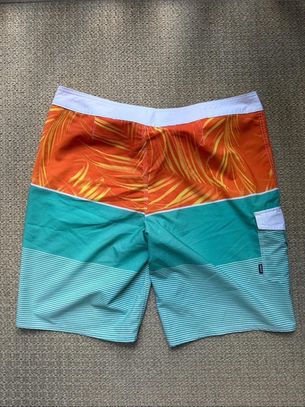 Reef Men’s Orange & Teal Palm-Accent Board Shorts Size 36